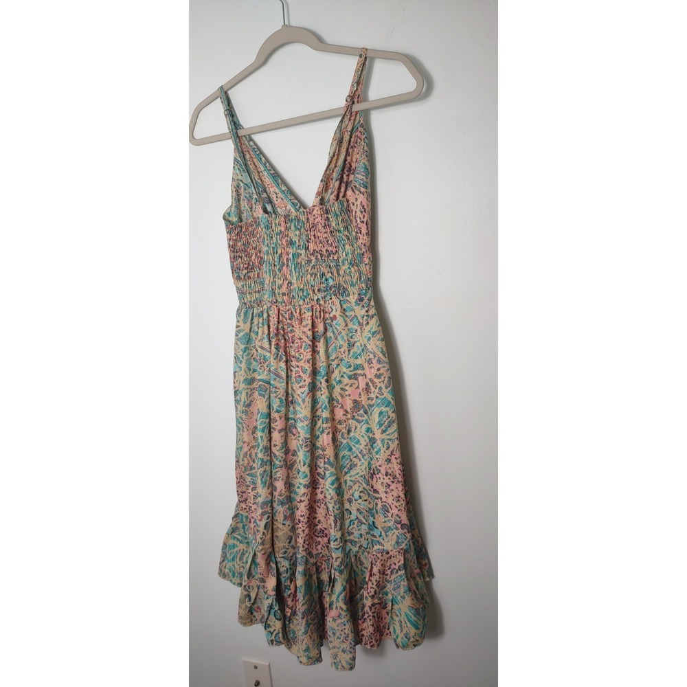 Babydoll watercolor v-neck adjustable lightweight V-Neck Tie Front Sundress S - Picture 4 of 6